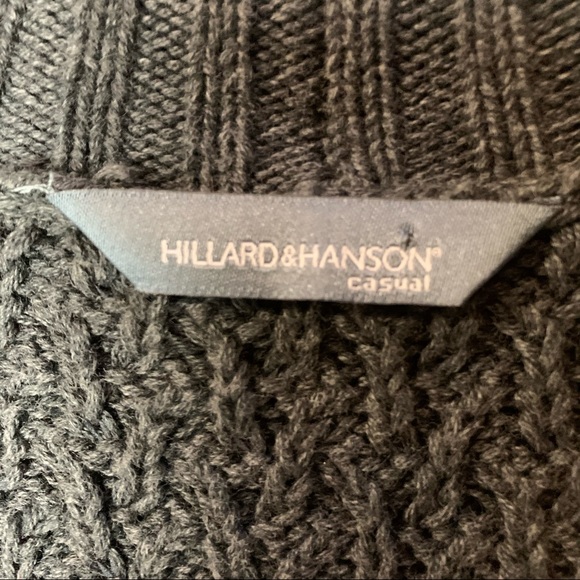 VTG 90’s HILLARD HANSEN charcoal grey chunky knit Sweater Sz M fold over collar - Picture 4 of 12